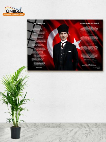 İstiklal Marşı, Atatürk ve Gençliğe Hitabe Cam Tablosu Ürün Görseli